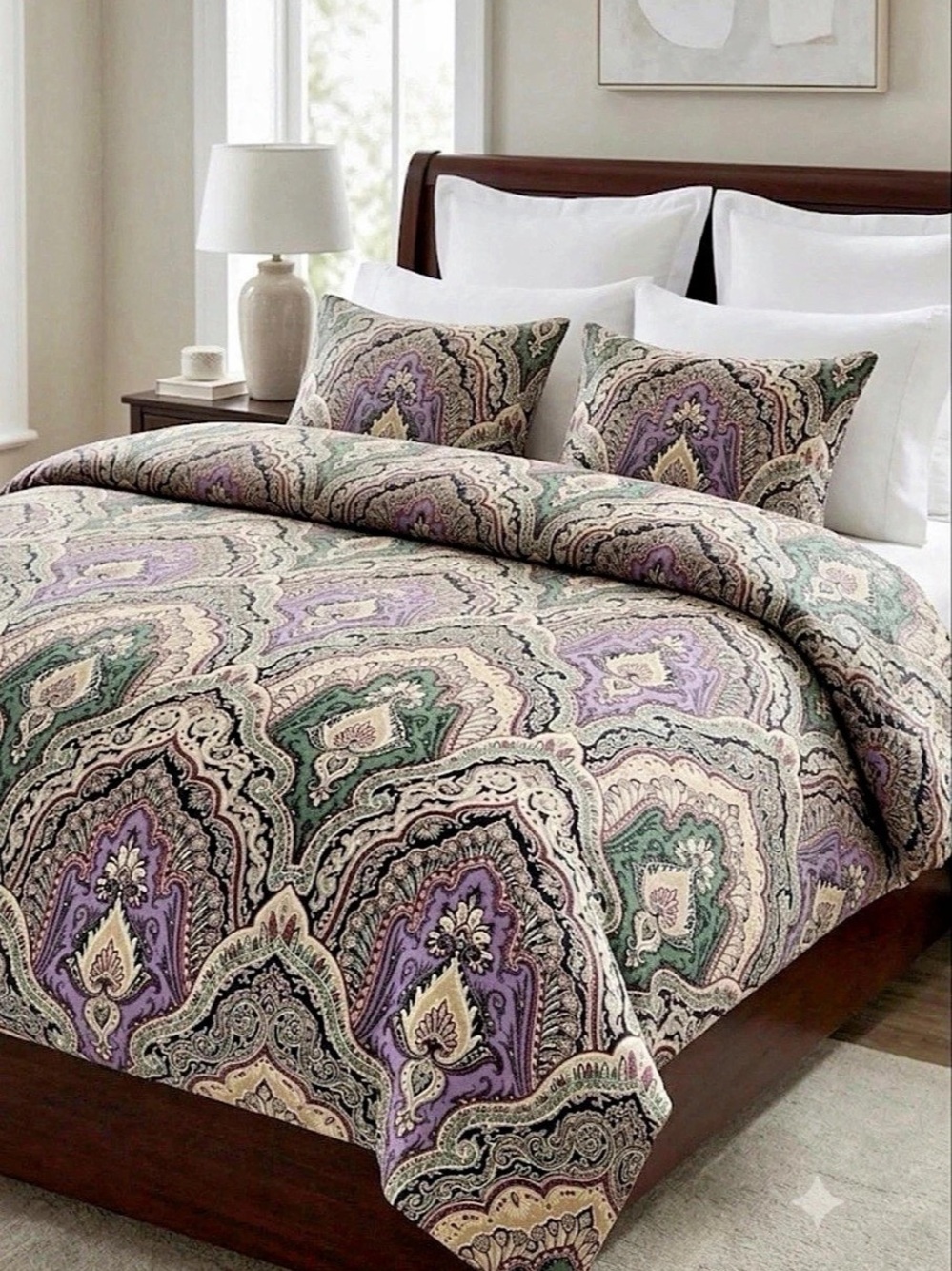 Ralph Lauren Queen Paisley 100% Cotton Duvet Cover Purple